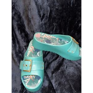 NEW TURQUOISE PLATFORM WEDGE FLATFORM SLIDES COMFORTABLE SANDALS 8